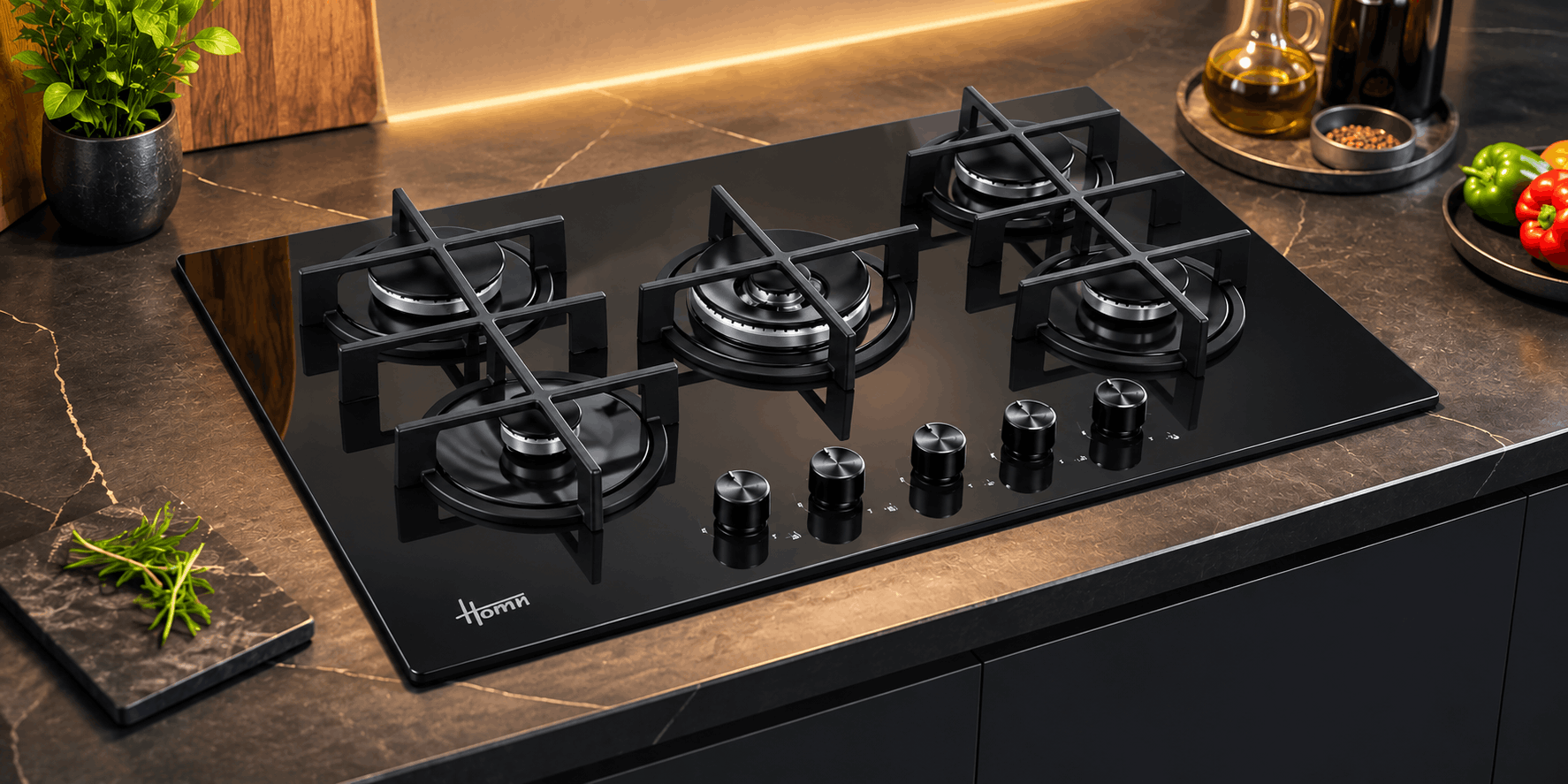 Plaque de Cuisson Encastrable HOOVER H-HOB 300 HVG7PB/TK 5 Feux 75 cm - Noir